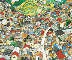 Irezumi painting of a Japanese Village 1