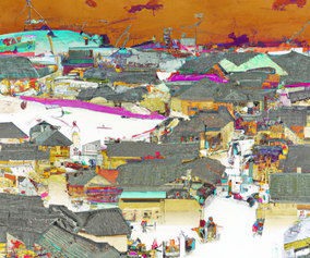 Irezumi painting of a Japanese Village 3